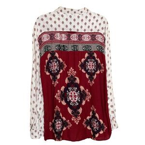 Style & Co Boho Blouse Shirt Top Tunic Mixed Print XL bv